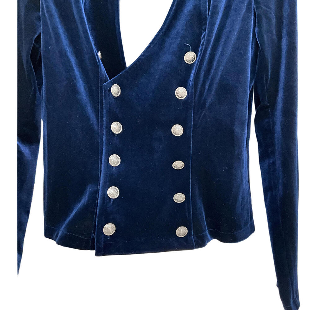 NEW Y2K Retro SZ S Velvet Blue Boho Double-Breast Button-Up Vintage Blazer Top - Picture 9 of 10